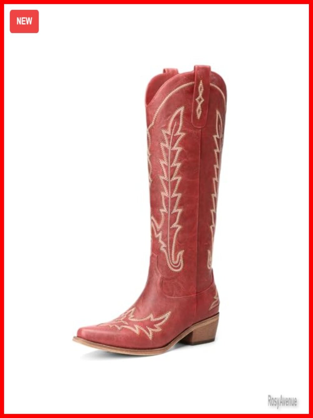 Cowboy Boots Knee High Pointed Toe Chunky Heel Pull On